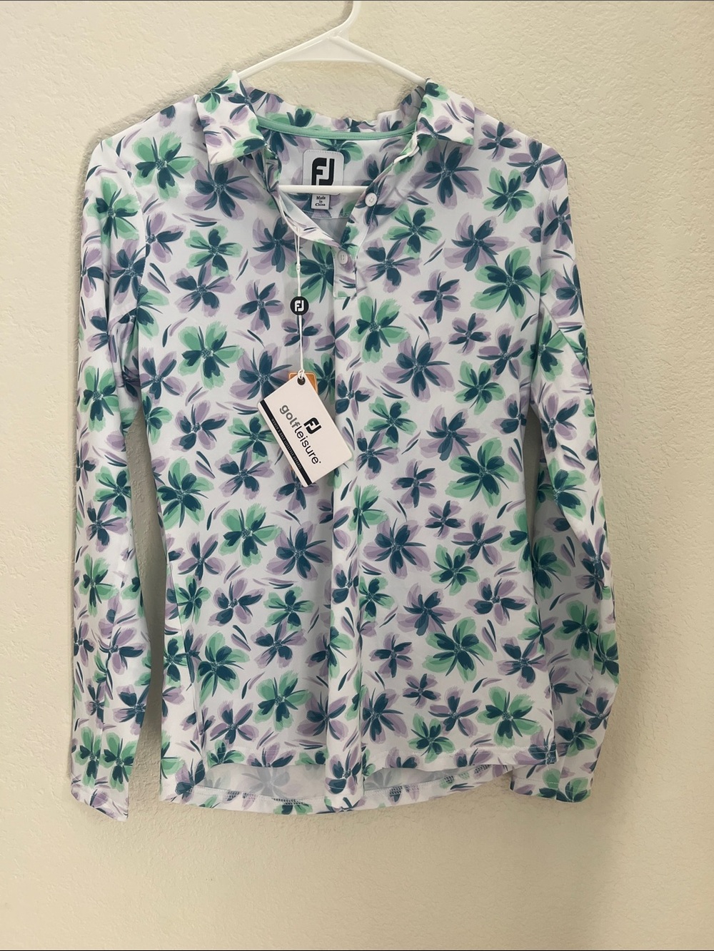 FootJoy Women’s Long Sleeve, Button-Down Golf polo, Floral, NWT, size S